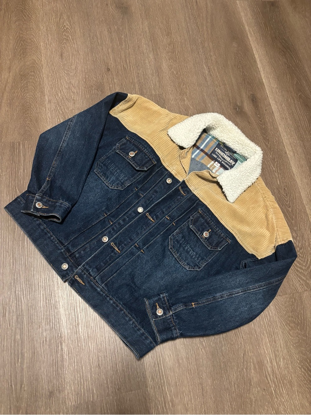 Denim Sherpa Jacket with Tan Corduroy  - Men